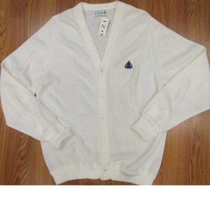NEW! VTG IZOD ACRYLIC CARDIGAN DEADSTOCK CREAM/OFF-WHITE Sz LARGE, L